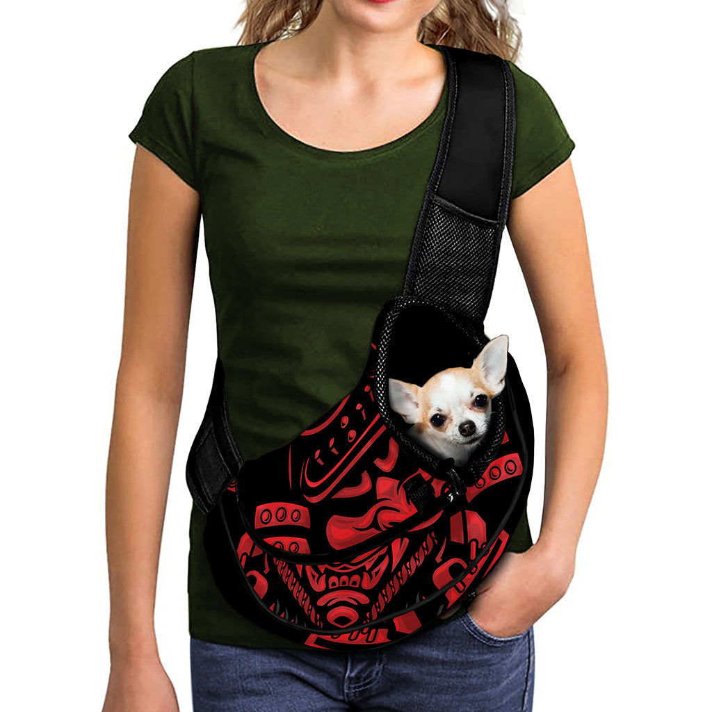 Red Samurai Mask Print Pet Sling Carrier