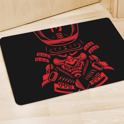 Red Samurai Mask Print Polyester Doormat