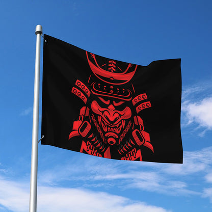 Red Samurai Mask Print Polyester Flag