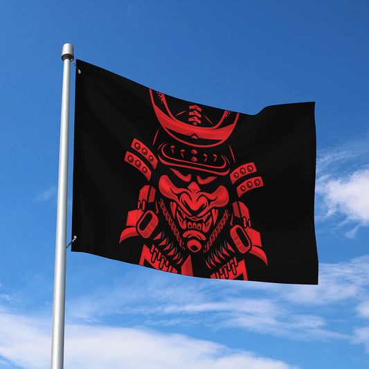 Red Samurai Mask Print Polyester Flag