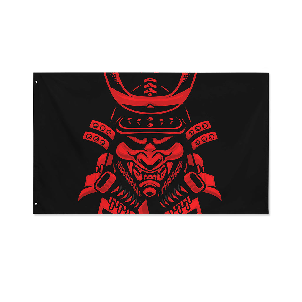 Red Samurai Mask Print Polyester Flag