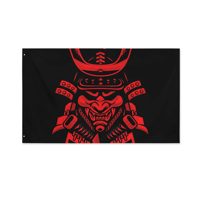 Red Samurai Mask Print Polyester Flag