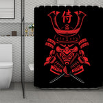 Red Samurai Mask Print Polyester Shower Curtain