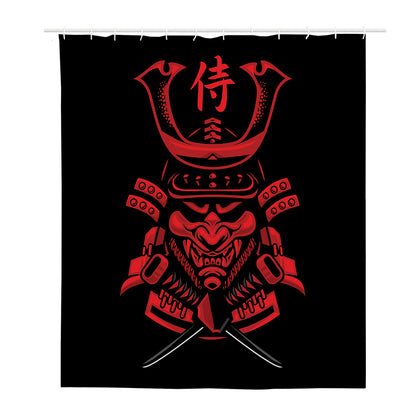 Red Samurai Mask Print Polyester Shower Curtain