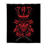 Red Samurai Mask Print Polyester Shower Curtain