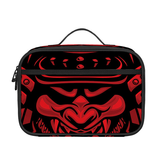 Red Samurai Mask Print Portable Lunch Bag
