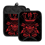 Red Samurai Mask Print Pot Holders With Pocket