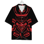Red Samurai Mask Print Rayon Hawaiian Shirt