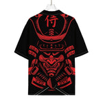 Red Samurai Mask Print Rayon Hawaiian Shirt