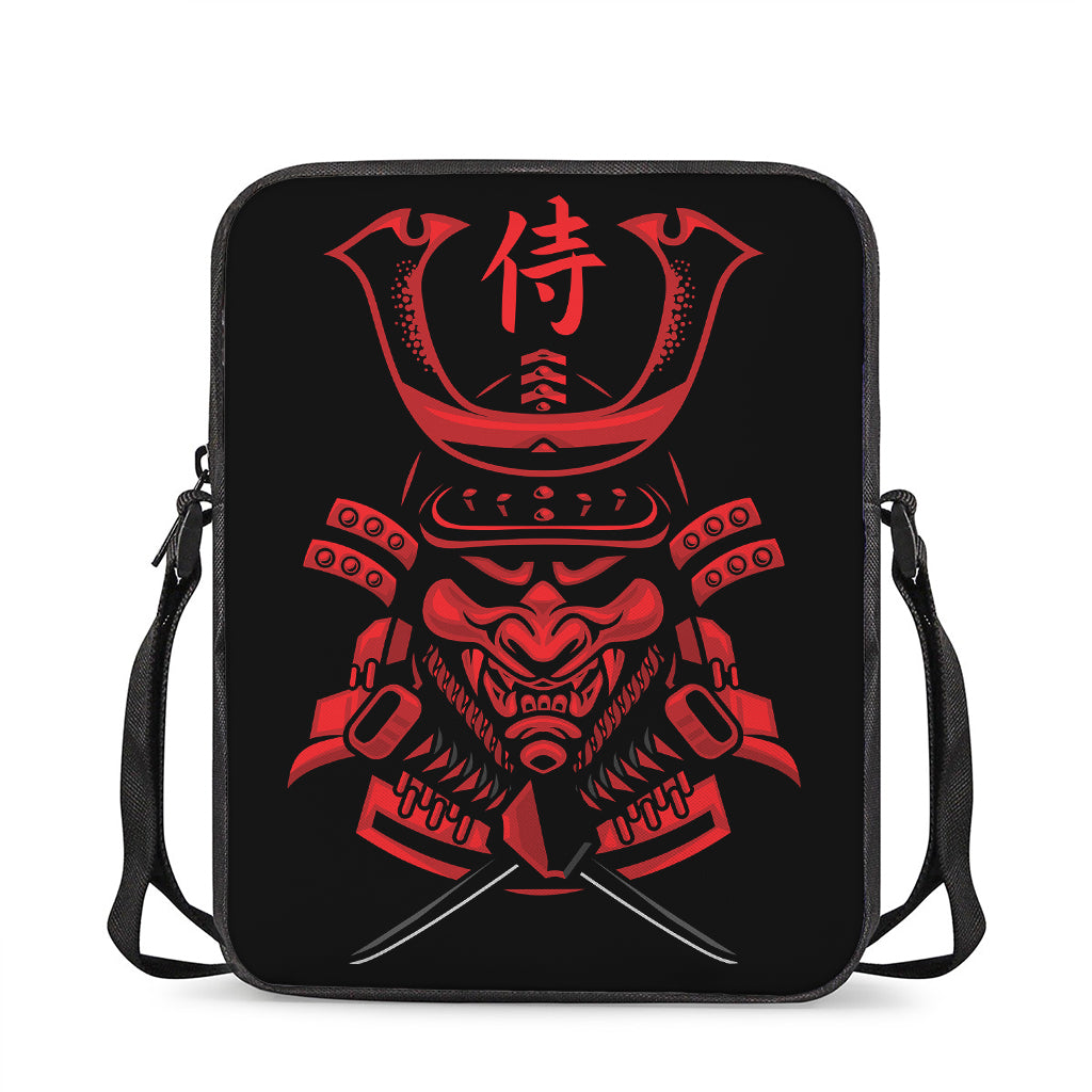 Red Samurai Mask Print Rectangular Crossbody Bag