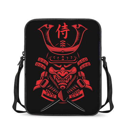 Red Samurai Mask Print Rectangular Crossbody Bag