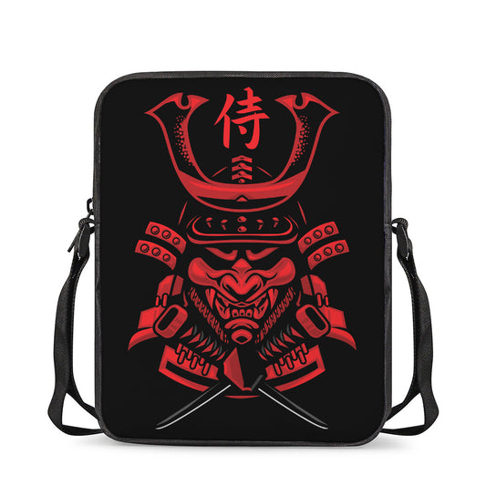 Red Samurai Mask Print Rectangular Crossbody Bag