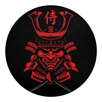 Red Samurai Mask Print Round Blanket