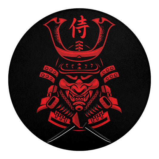 Red Samurai Mask Print Round Blanket