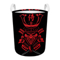 Red Samurai Mask Print Round Laundry Basket