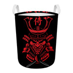 Red Samurai Mask Print Round Laundry Basket