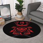 Red Samurai Mask Print Round Rug