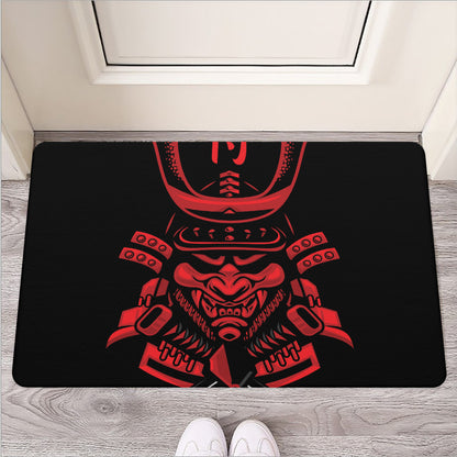 Red Samurai Mask Print Rubber Doormat