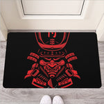Red Samurai Mask Print Rubber Doormat
