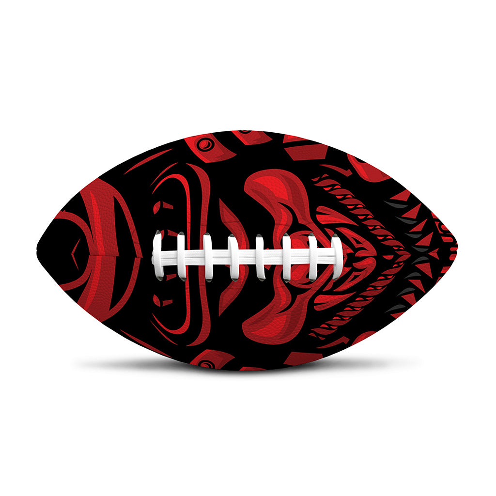 Red Samurai Mask Print Rugby Ball