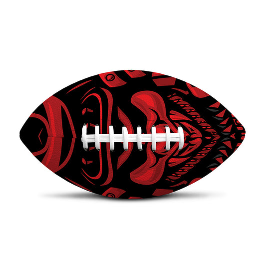 Red Samurai Mask Print Rugby Ball