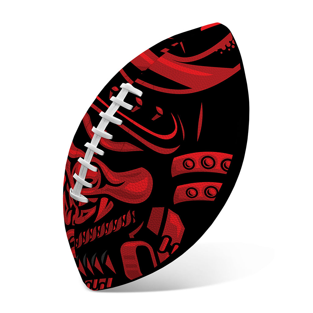 Red Samurai Mask Print Rugby Ball