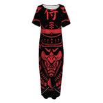 Red Samurai Mask Print Short Sleeve Long Nightdress