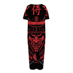 Red Samurai Mask Print Short Sleeve Long Nightdress