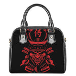 Red Samurai Mask Print Shoulder Handbag