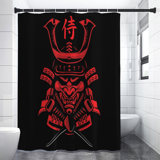 Red Samurai Mask Print Shower Curtain