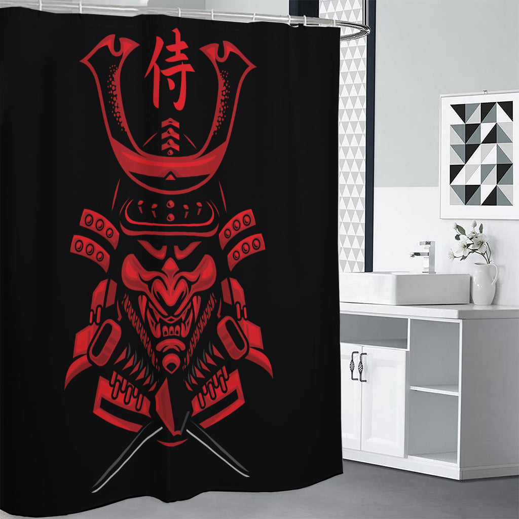 Red Samurai Mask Print Shower Curtain