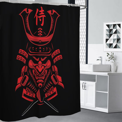 Red Samurai Mask Print Shower Curtain