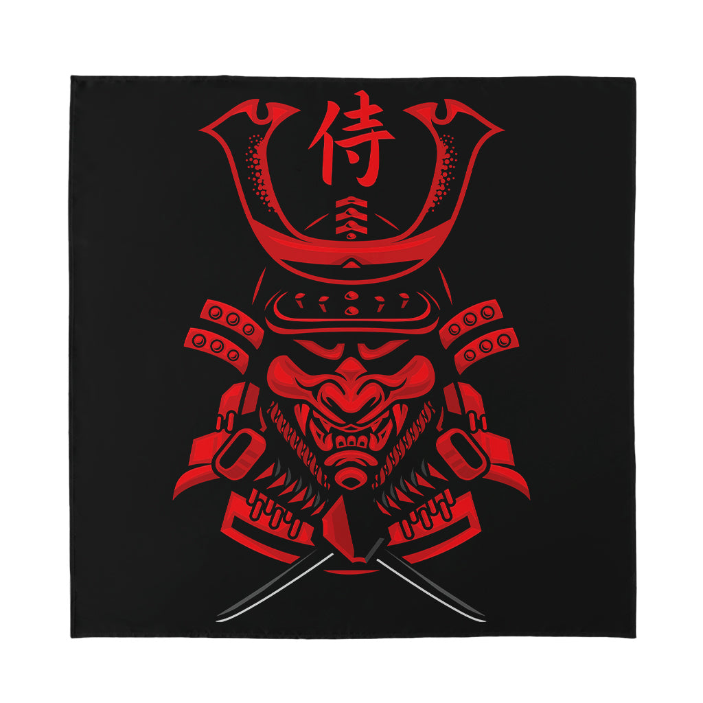 Red Samurai Mask Print Silk Bandana
