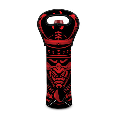 Red Samurai Mask Print Single Neoprene Wine Tote