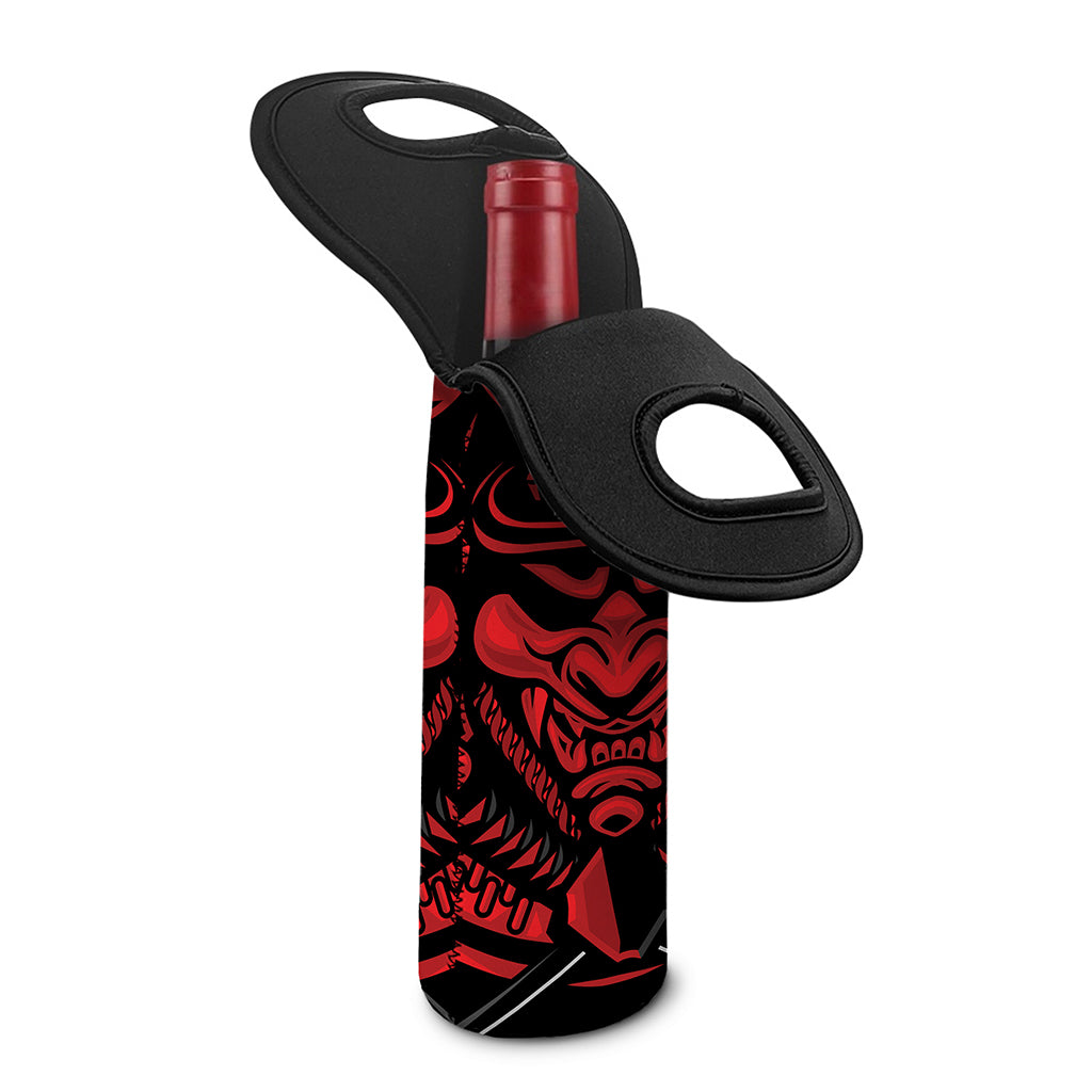Red Samurai Mask Print Single Neoprene Wine Tote