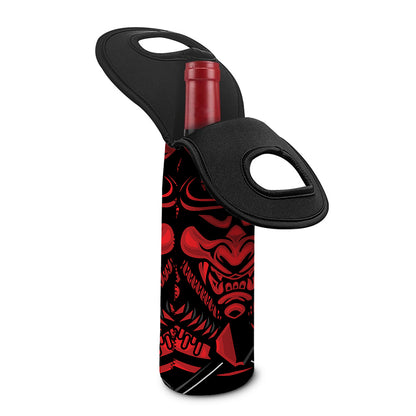 Red Samurai Mask Print Single Neoprene Wine Tote