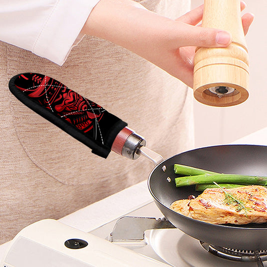 Red Samurai Mask Print Skillet Handle Cover