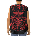 Red Samurai Mask Print Sleeveless Baseball Jersey