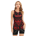Red Samurai Mask Print Sleeveless One Piece Swimsuit