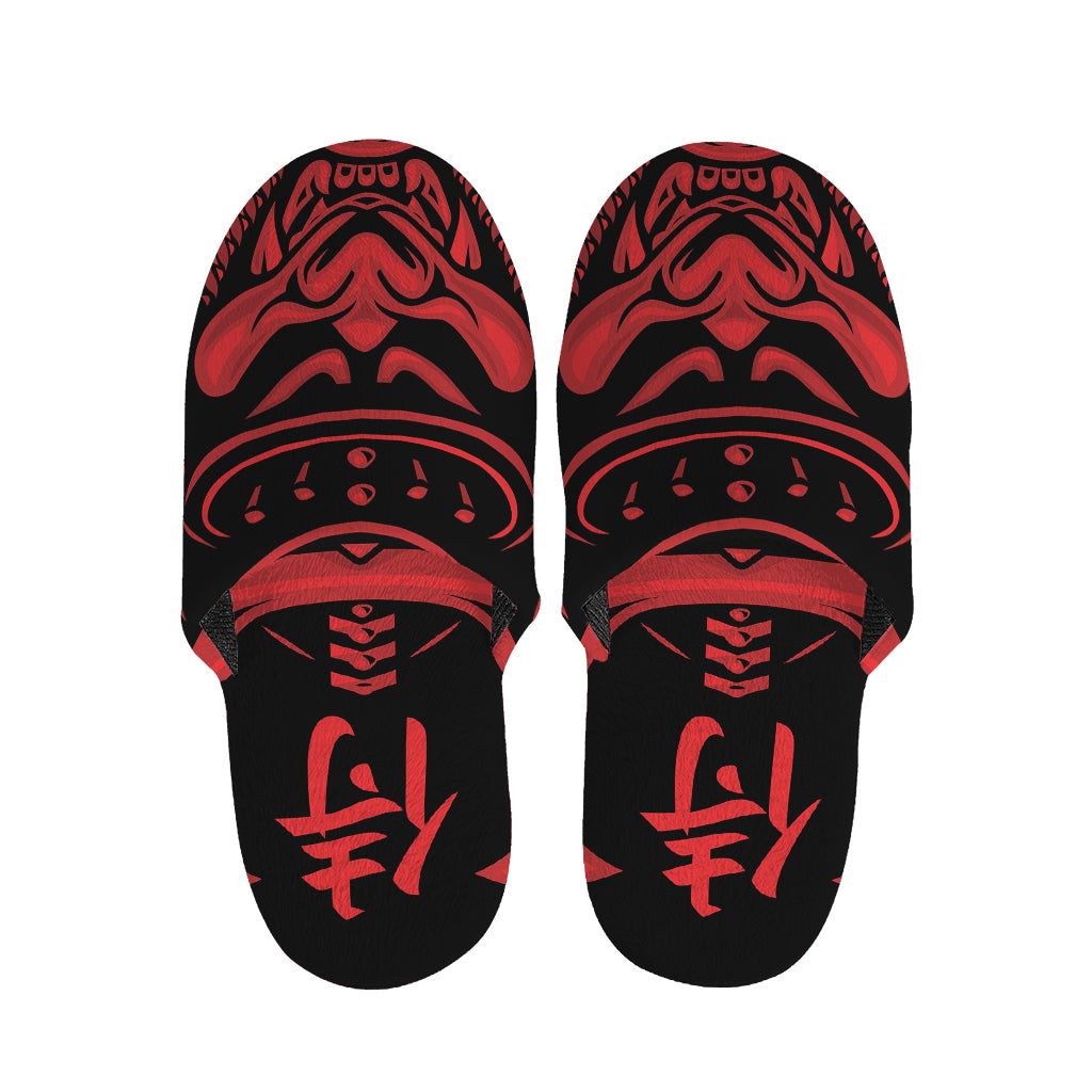 Red Samurai Mask Print Slippers