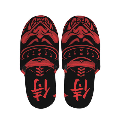 Red Samurai Mask Print Slippers
