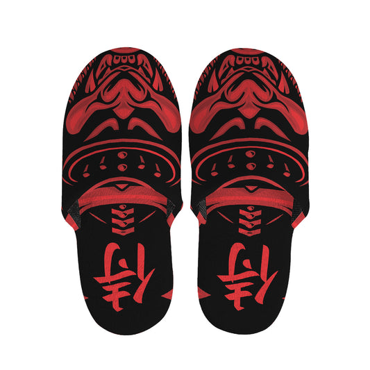 Red Samurai Mask Print Slippers
