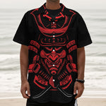 Red Samurai Mask Print Textured Short Sleeve Shirt