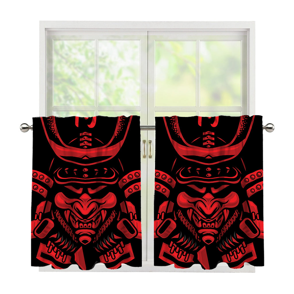 Red Samurai Mask Print Tier Curtains