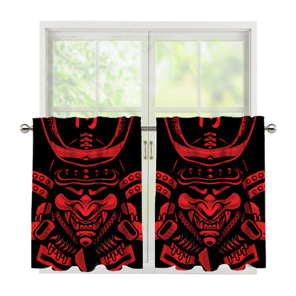 Red Samurai Mask Print Tier Curtains