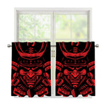 Red Samurai Mask Print Tier Curtains
