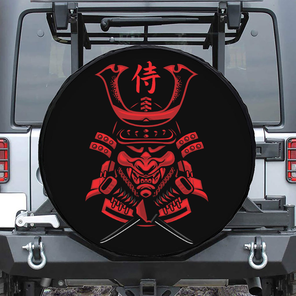 Red Samurai Mask Print Tire Cover