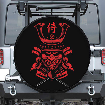 Red Samurai Mask Print Tire Cover