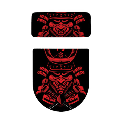 Red Samurai Mask Print Toilet Lid And Tank Cover Set