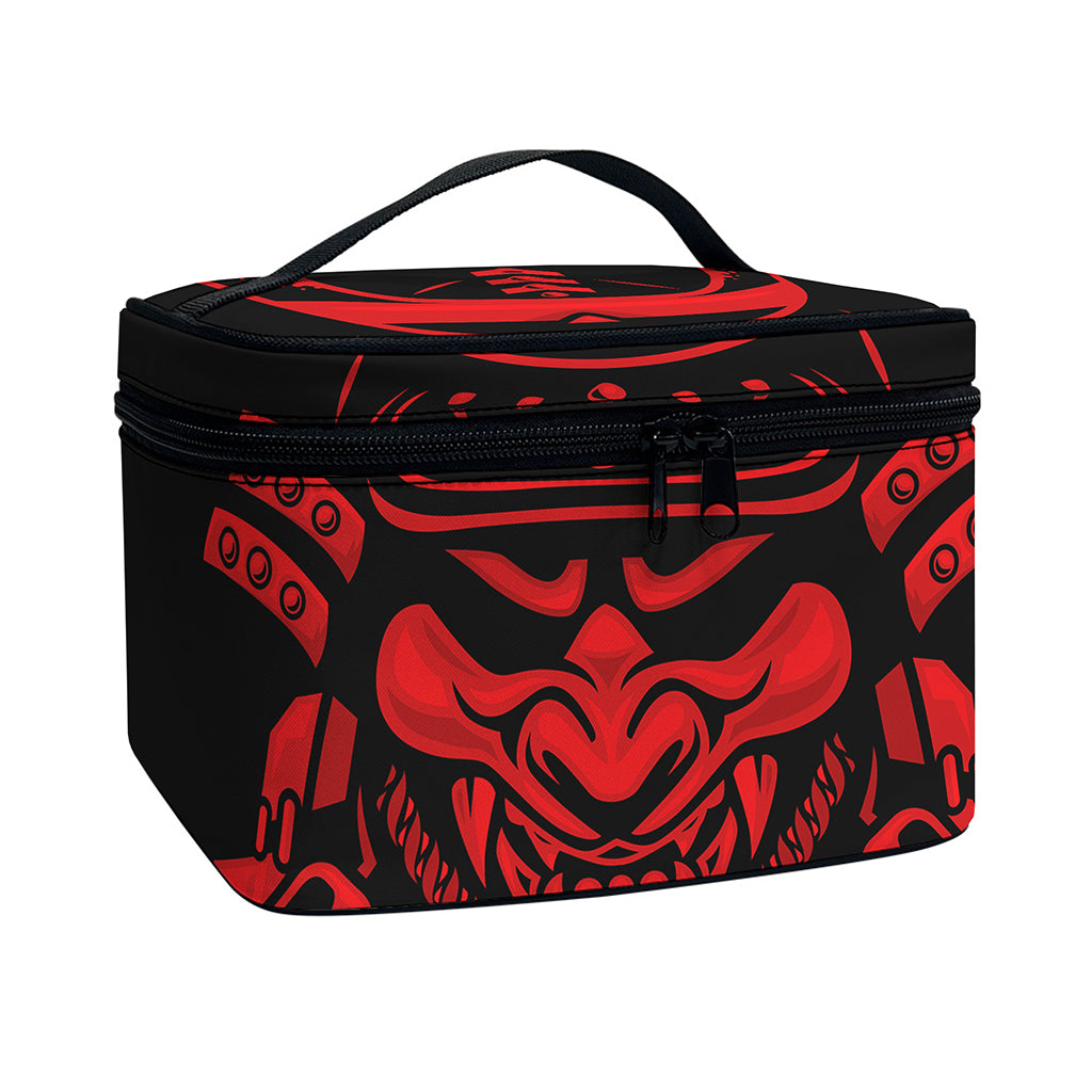 Red Samurai Mask Print Travel Makeup Bag